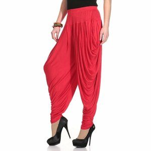 Red Pleated pants Elastic Waist
